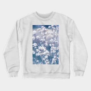 White Flowers With Blue and Grey Background Crewneck Sweatshirt